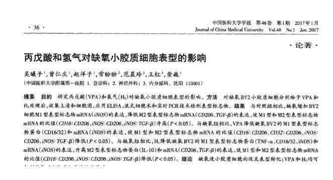 氫氣對(duì)缺氧小膠質(zhì)細(xì)胞表型的影響